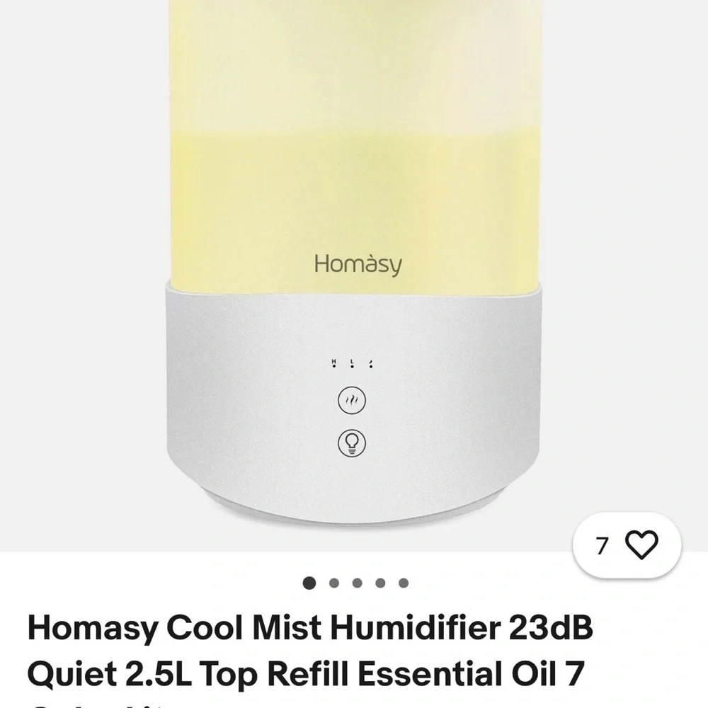 Homasy White 7 Color Mood Light Humidifier & Oil Diffuser. New See Pictures
